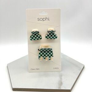 Sophi Green Checkered 3 Pack Small Hair Claw Clips